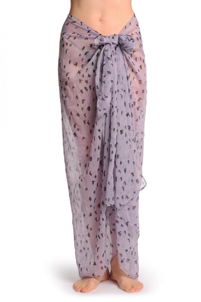 Liss Kiss Little Black Birds On Lavender Unisex Scarf & Beach Sarong - Scarf