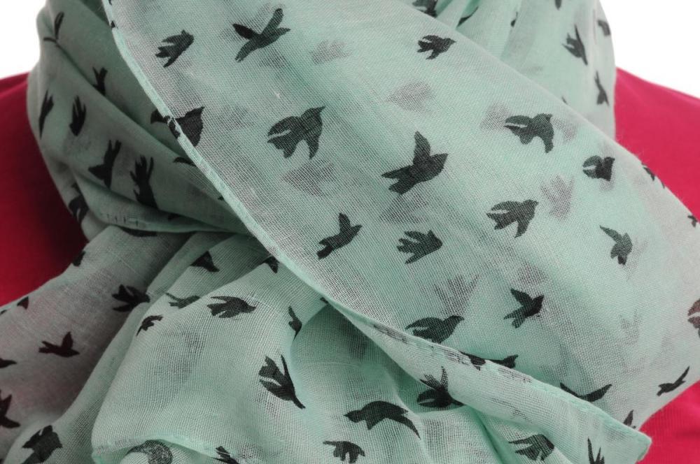 Liss Kiss Little Black Birds On Moss Green Unisex Scarf & Beach Sarong - Scarf