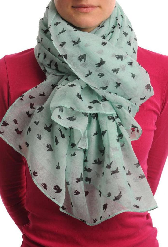 Liss Kiss Little Black Birds On Moss Green Unisex Scarf & Beach Sarong - Scarf