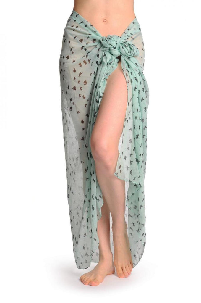 liss kiss Little Black Birds On Moss Green Unisex Scarf & Beach Sarong - Scarf