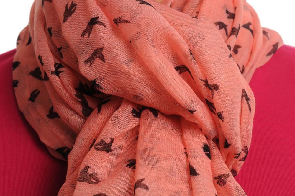 Liss Kiss Little Black Birds On Peach Pink Unisex Scarf & Beach Sarong - Scarf