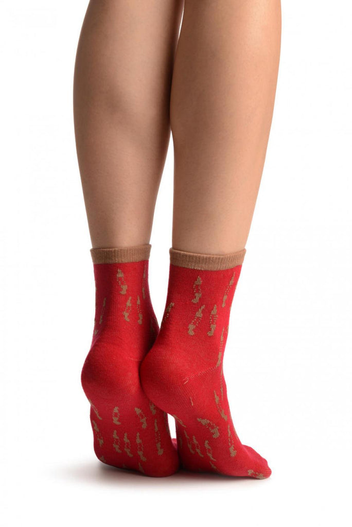 Liss Kiss Little Fish On Red Japanese Ankle High Socks - Socks