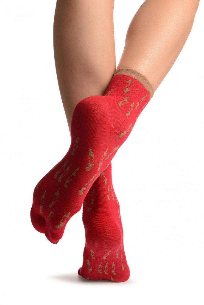 Liss Kiss Little Fish On Red Japanese Ankle High Socks - Socks