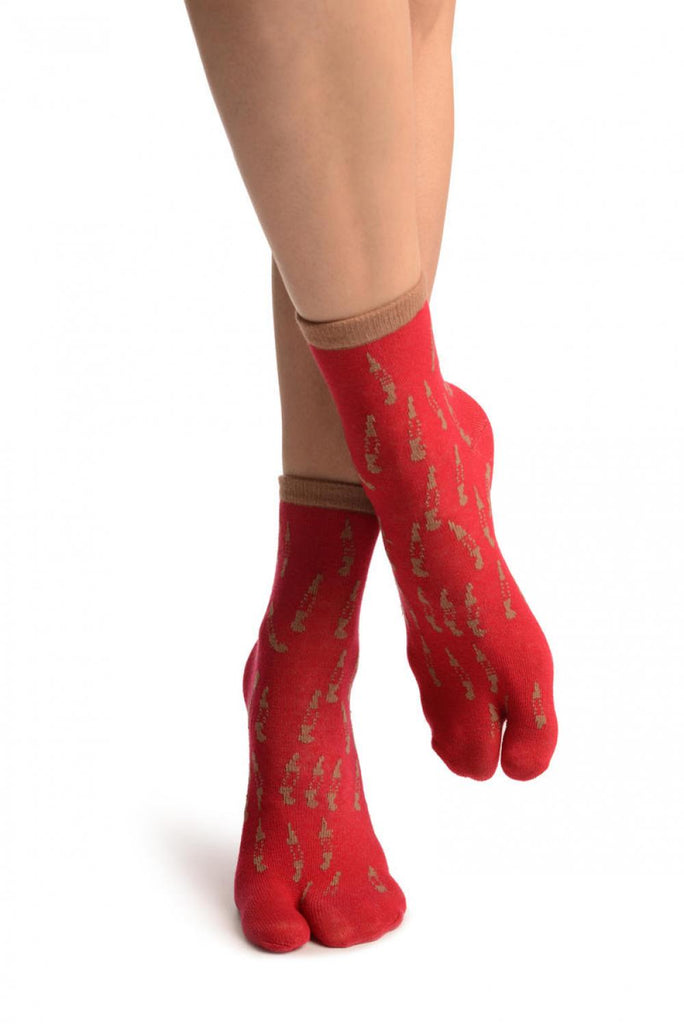 liss kiss Little Fish On Red Japanese Ankle High Socks - Socks