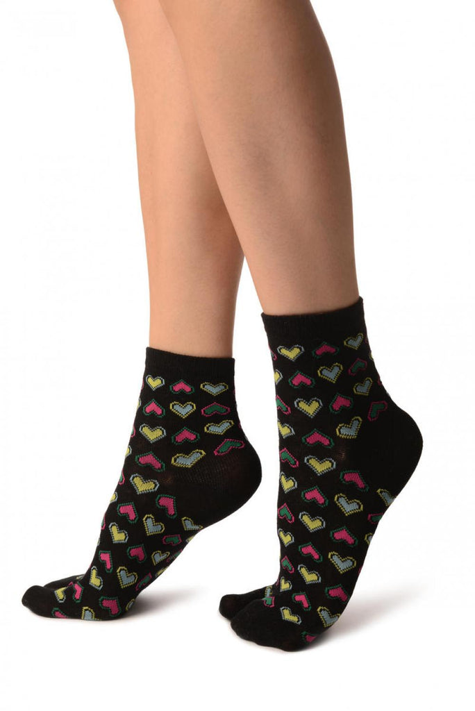 Liss Kiss Little Hearts On Black Japanese Ankle High Socks - Socks