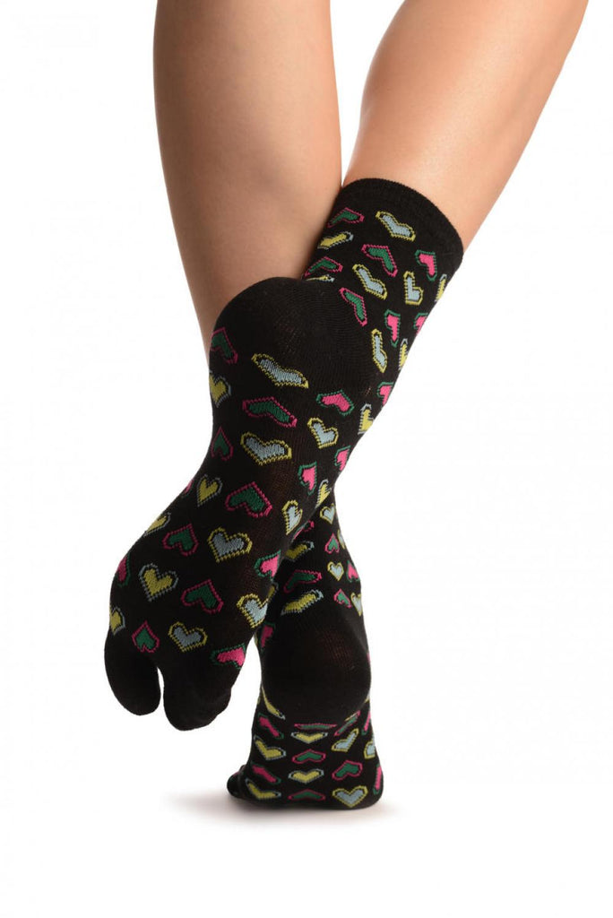 Liss Kiss Little Hearts On Black Japanese Ankle High Socks - Socks