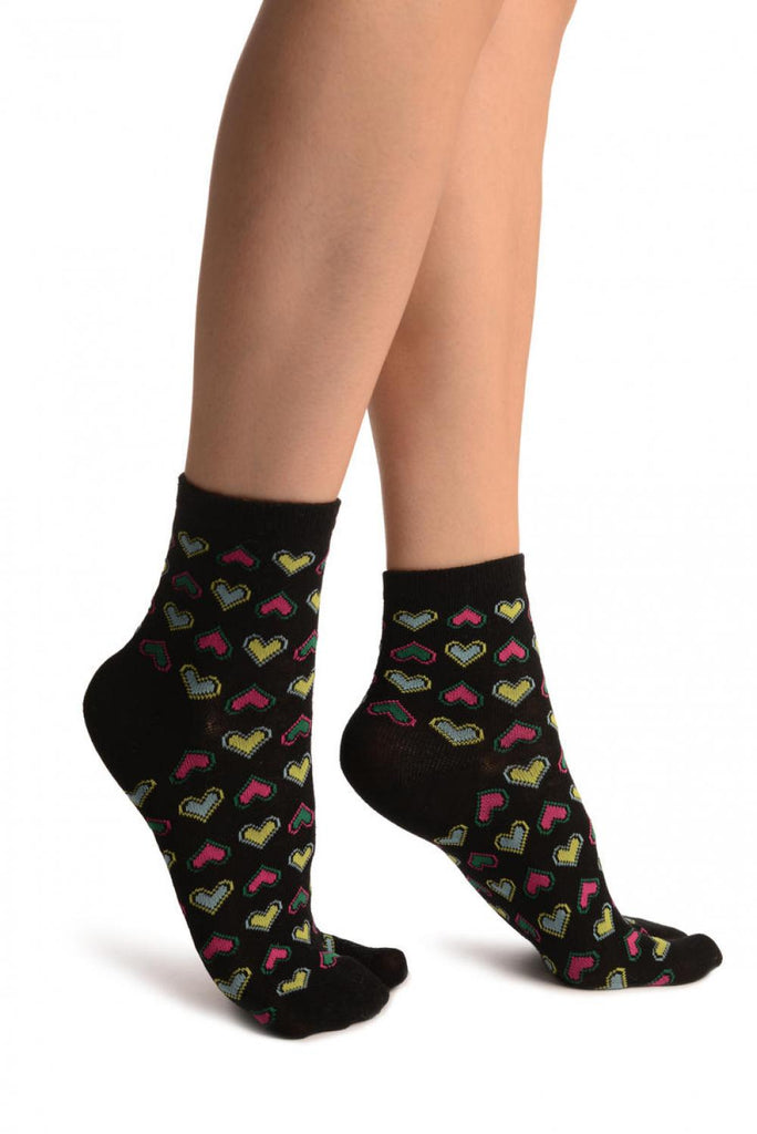 Liss Kiss Little Hearts On Black Japanese Ankle High Socks - Socks
