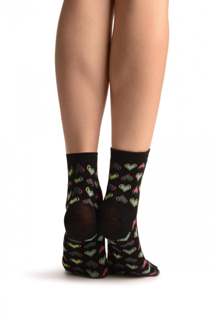 Liss Kiss Little Hearts On Black Japanese Ankle High Socks - Socks