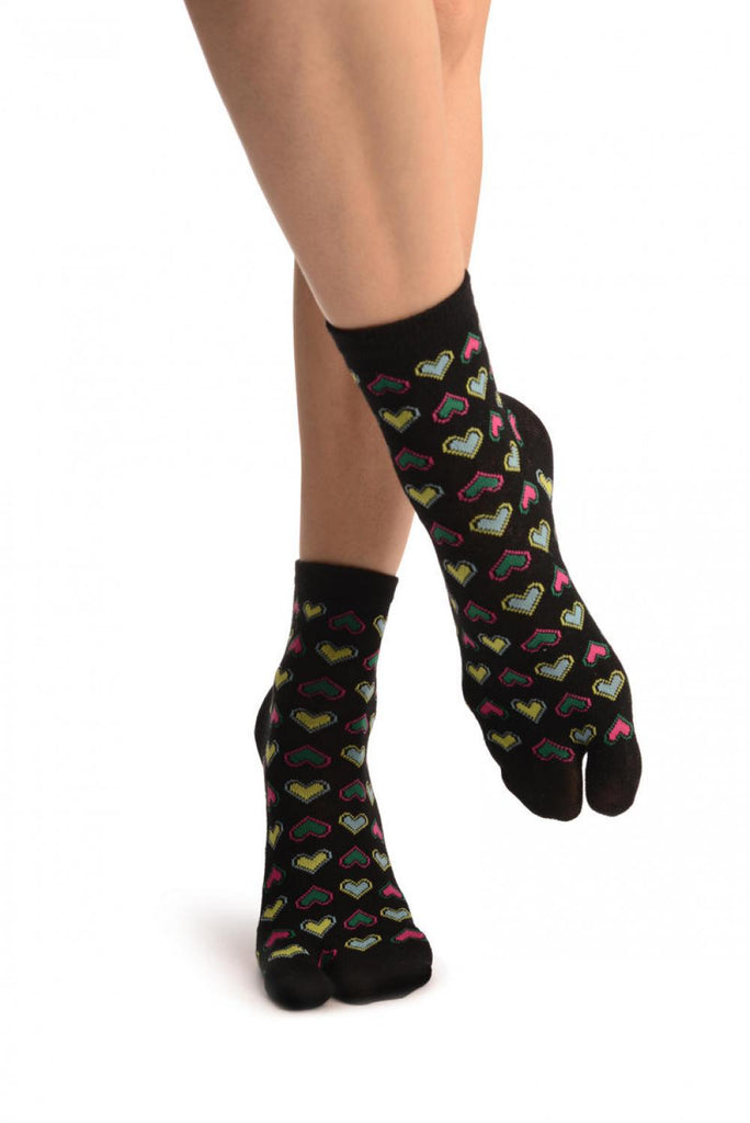 liss kiss Little Hearts On Black Japanese Ankle High Socks - Socks