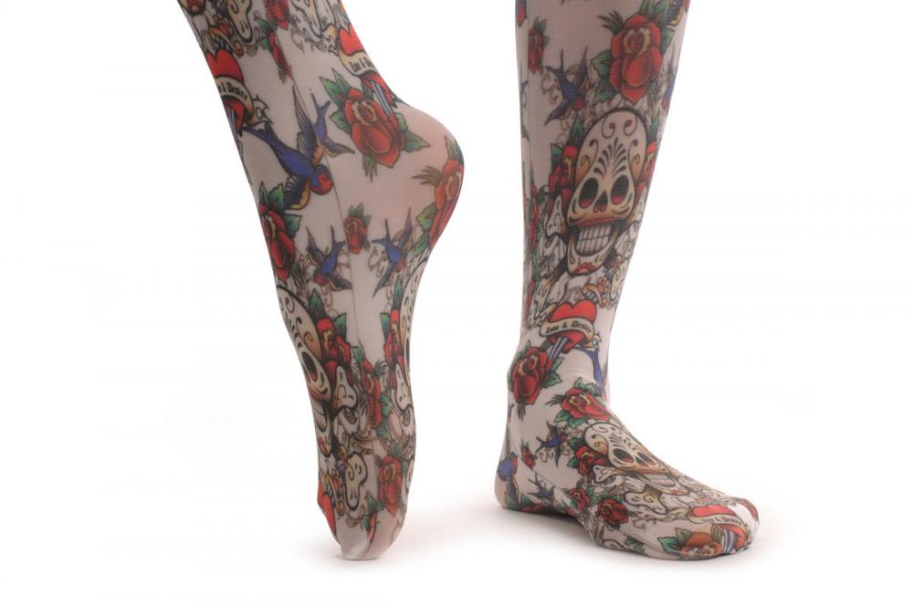 Liss Kiss Love & Desire Skull With Roses & Birds - Tights