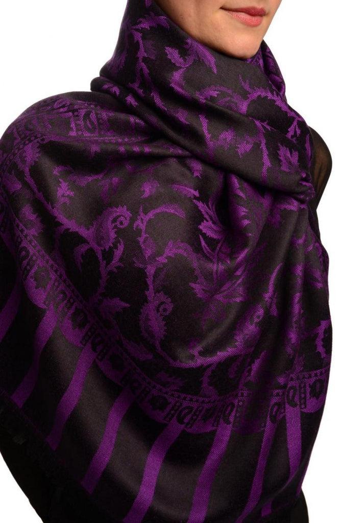 Liss Kiss Magenta Pink Large Paisley On Black Pashmina Feel - Scarf