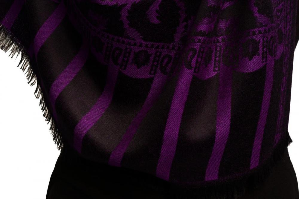 Liss Kiss Magenta Pink Large Paisley On Black Pashmina Feel - Scarf