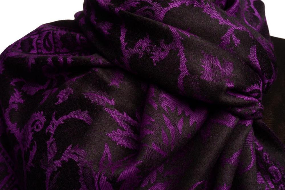 Liss Kiss Magenta Pink Large Paisley On Black Pashmina Feel - Scarf