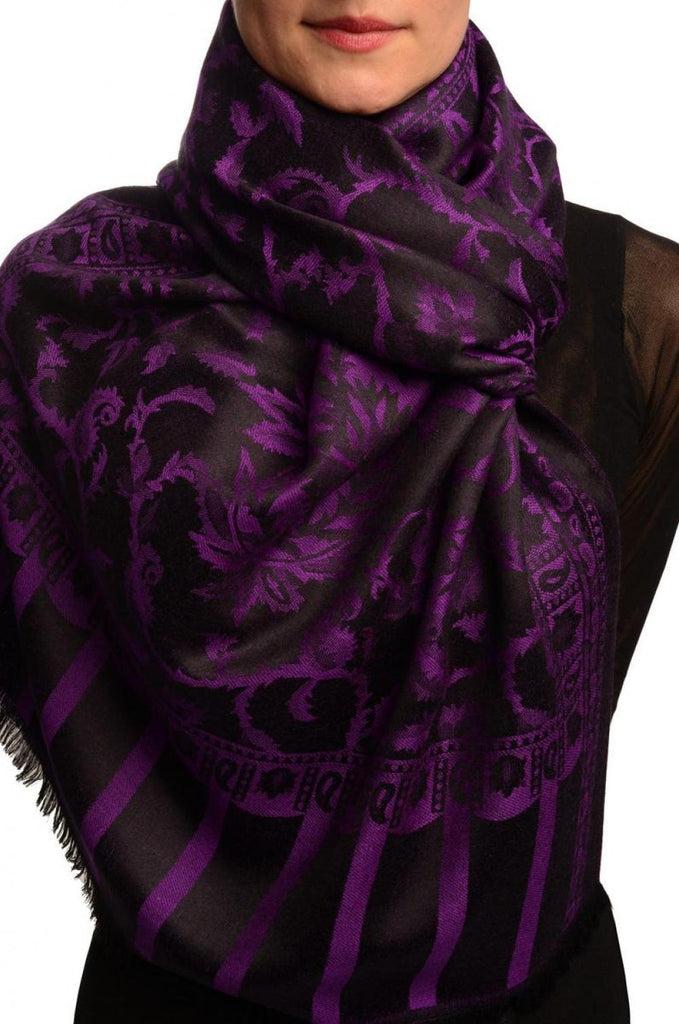 liss kiss Magenta Pink Large Paisley On Black Pashmina Feel - Scarf