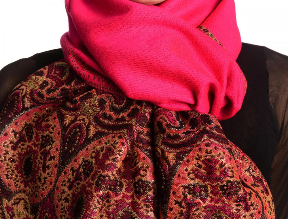 Liss Kiss Magenta Pink With Lurex Ornaments Pashmina With Tassels - Scarf