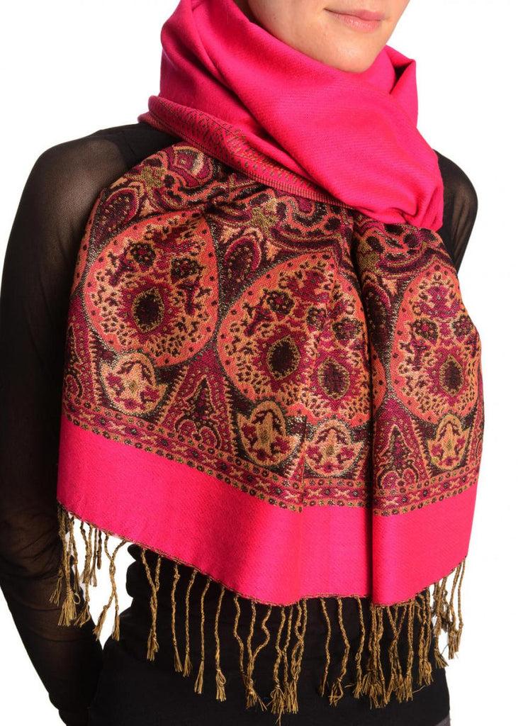 Liss Kiss Magenta Pink With Lurex Ornaments Pashmina With Tassels - Scarf