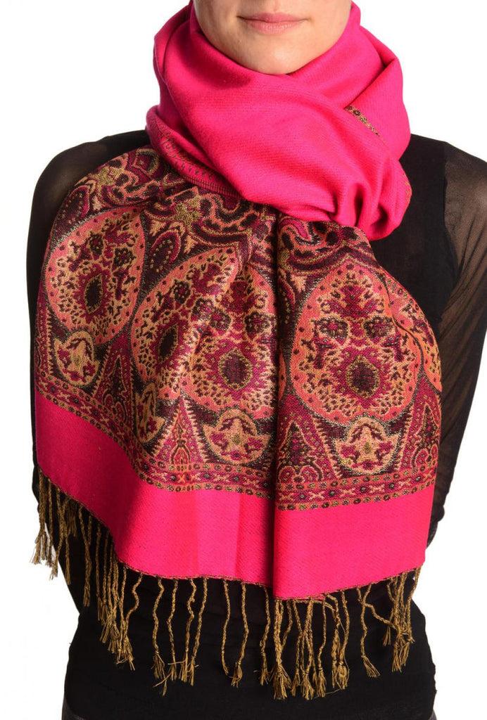 liss kiss Magenta Pink With Lurex Ornaments Pashmina With Tassels - Scarf