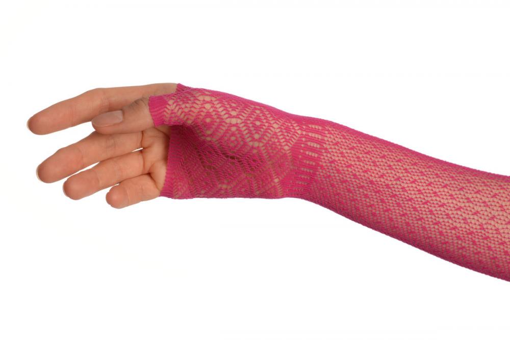 Liss Kiss Magenta Stretchy Crochet Lace Fingerless Evening Gloves - Gloves