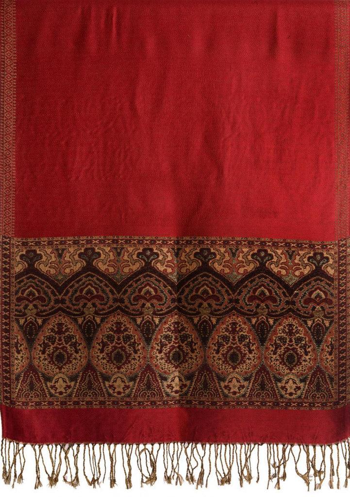 Liss Kiss Maroon Red With Lurex Ornaments Pashmina With Tassels - Scarf