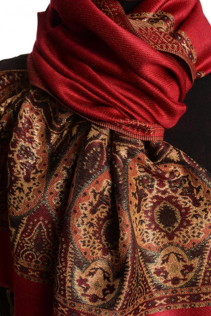 Liss Kiss Maroon Red With Lurex Ornaments Pashmina With Tassels - Scarf