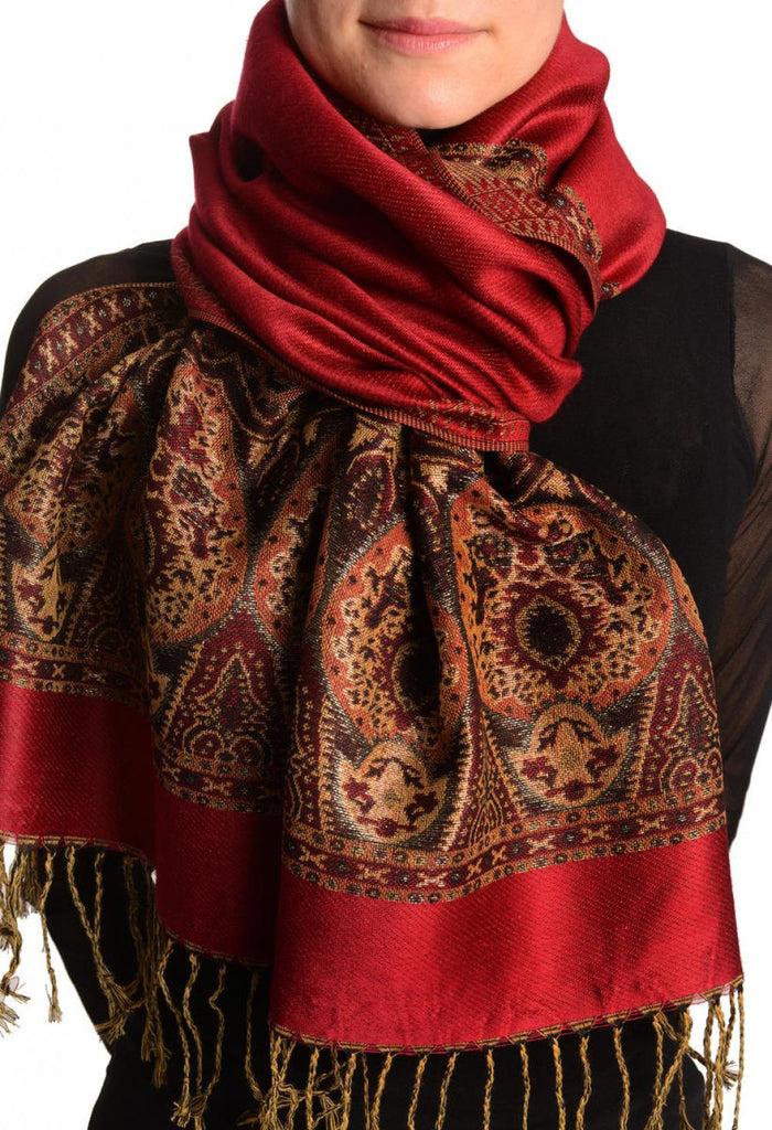liss kiss Maroon Red With Lurex Ornaments Pashmina With Tassels - Scarf