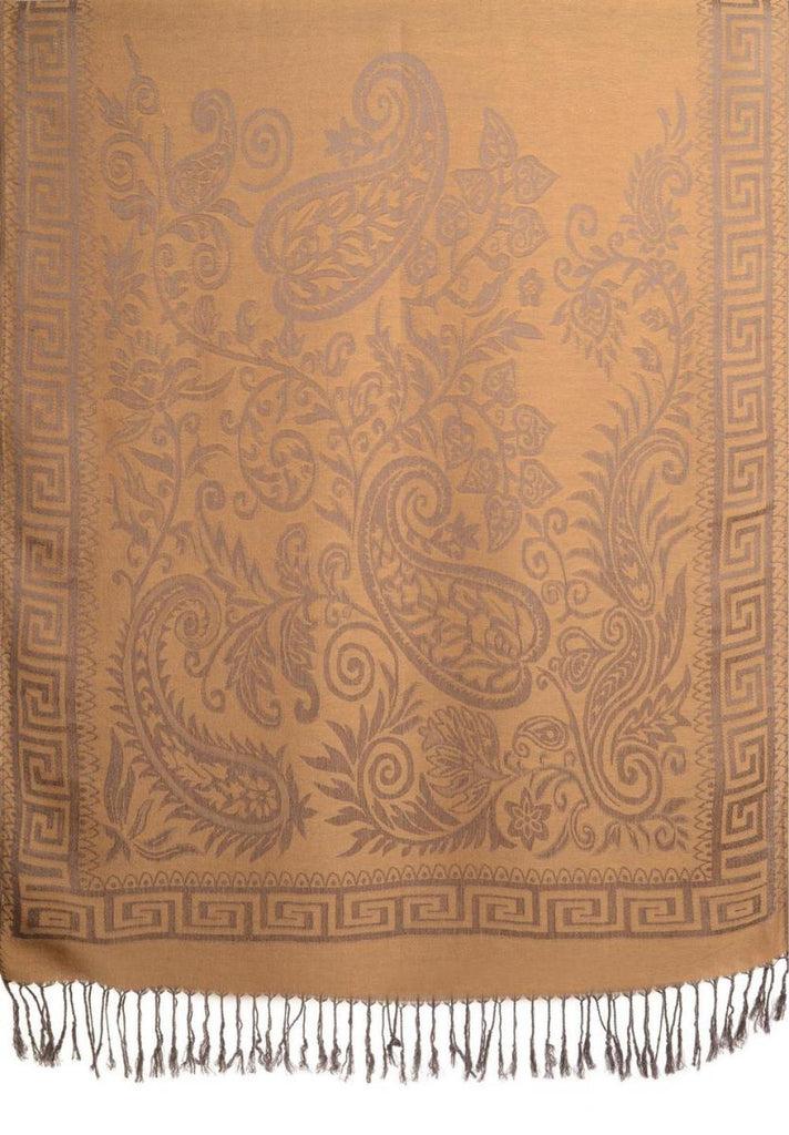 Liss Kiss Meander & Paisleys On Beige Pashmina Feel With Tassels - Scarf