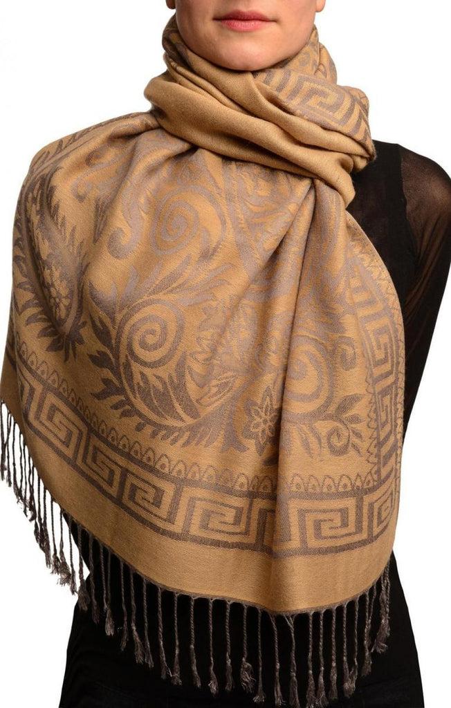 liss kiss Meander & Paisleys On Beige Pashmina Feel With Tassels - Scarf