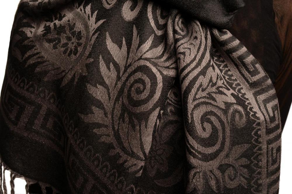 Liss Kiss Meander & Paisleys On Black Pashmina Feel With Tassels - Scarf