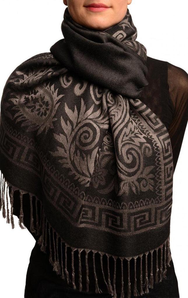 liss kiss Meander & Paisleys On Black Pashmina Feel With Tassels - Scarf