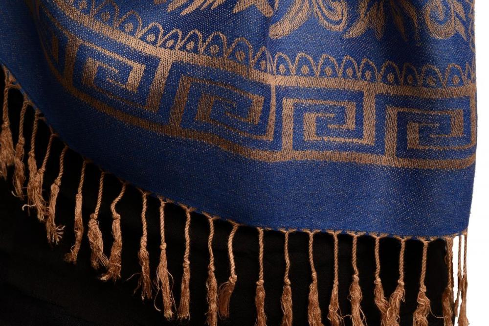 Liss Kiss Meander & Paisleys On Blue Pashmina Feel With Tassels - Scarf