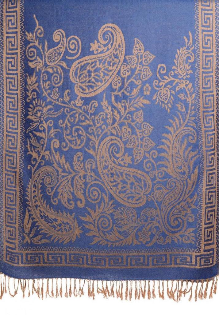Liss Kiss Meander & Paisleys On Blue Pashmina Feel With Tassels - Scarf