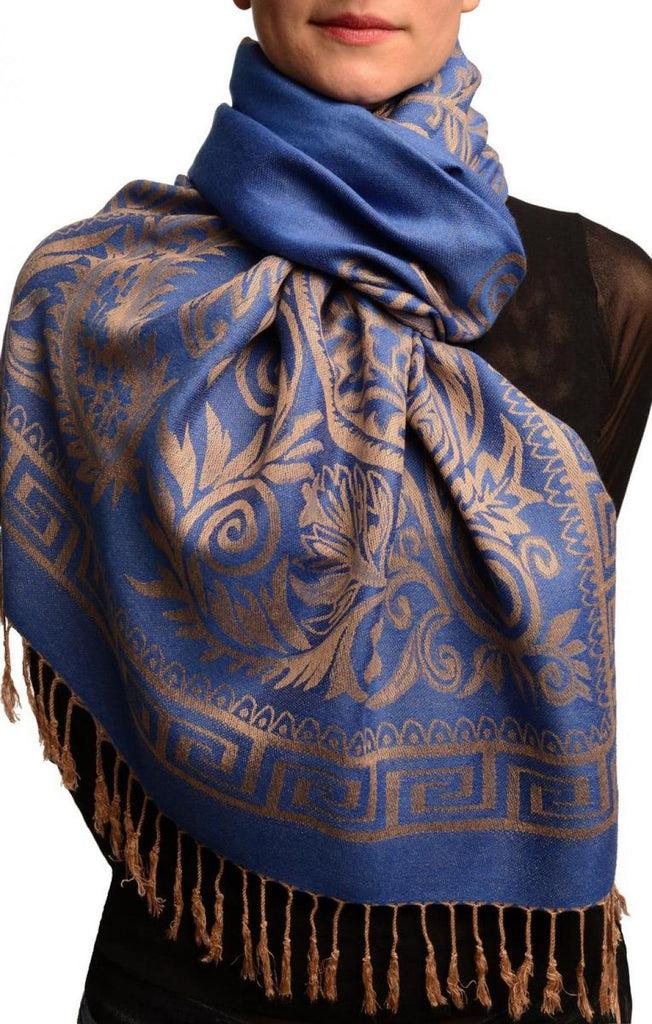 liss kiss Meander & Paisleys On Blue Pashmina Feel With Tassels - Scarf