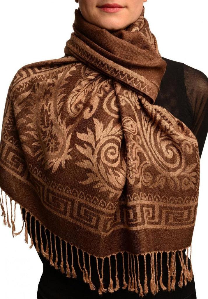 liss kiss Meander & Paisleys On Brown Pashmina Feel With Tassels - Scarf