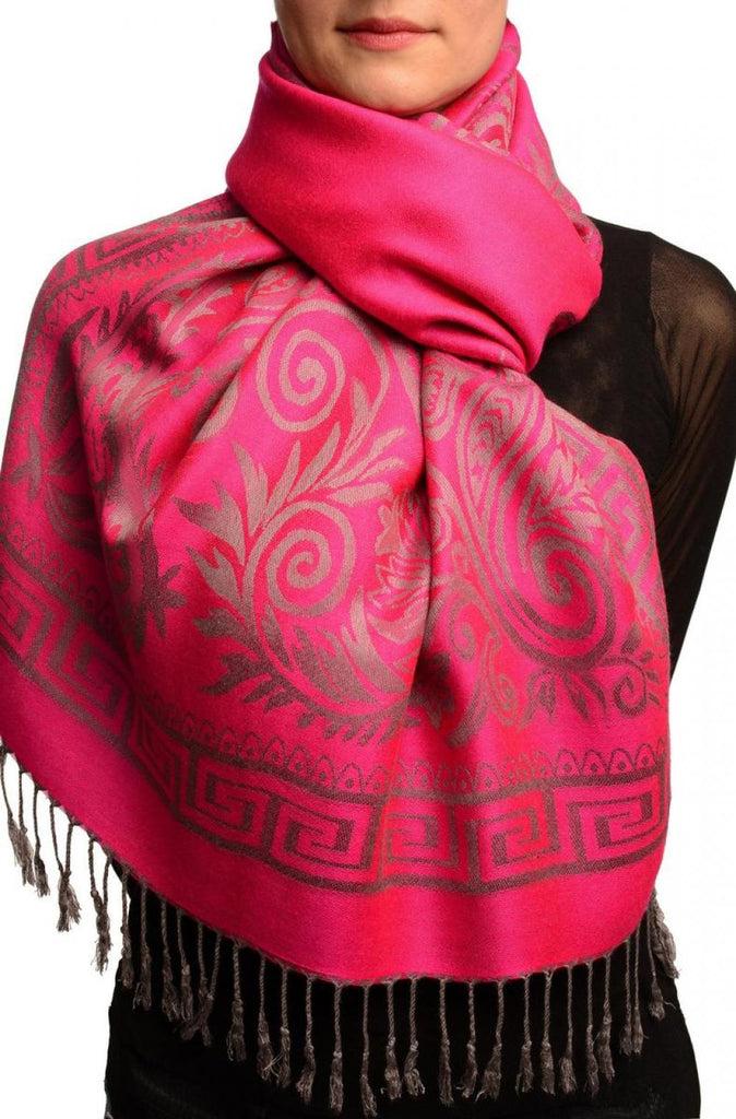 liss kiss Meander & Paisleys On Fuchsia Pink Pashmina Feel With Tassels - Scarf