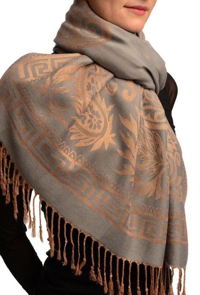 Liss Kiss Meander & Paisleys On Grey Pashmina Feel With Tassels - Scarf
