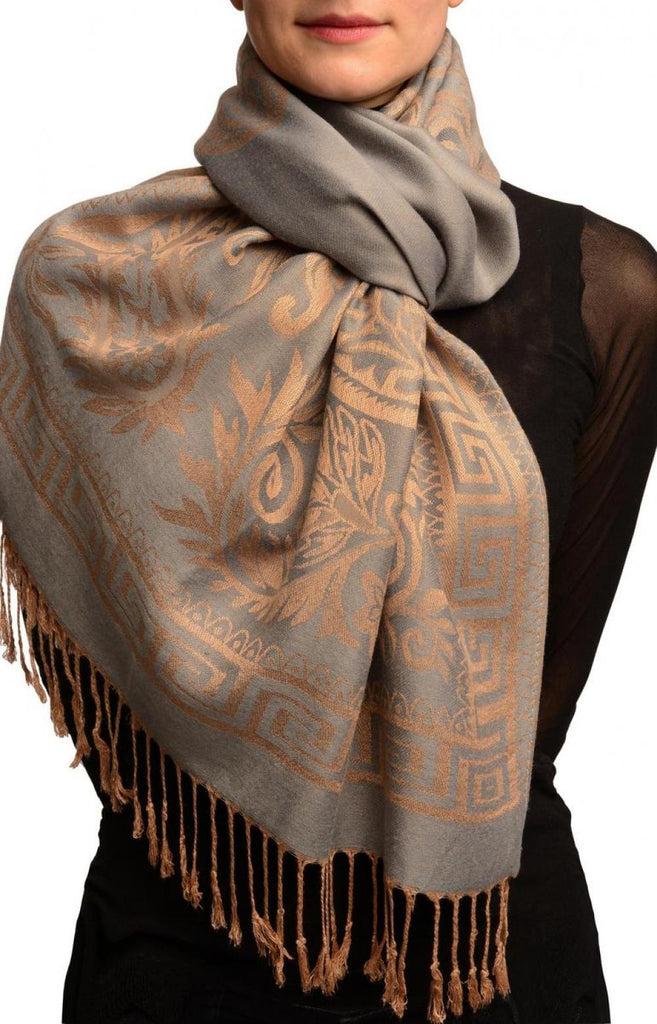 liss kiss Meander & Paisleys On Grey Pashmina Feel With Tassels - Scarf