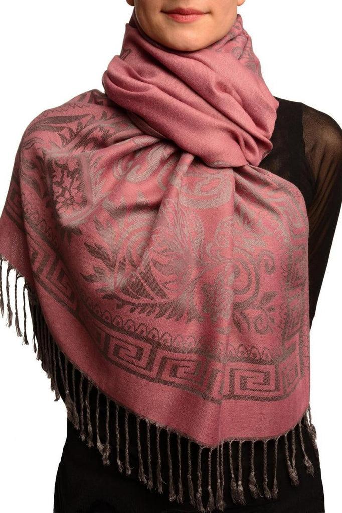 liss kiss Meander & Paisleys On Puce Pink Pashmina Feel With Tassels - Scarf