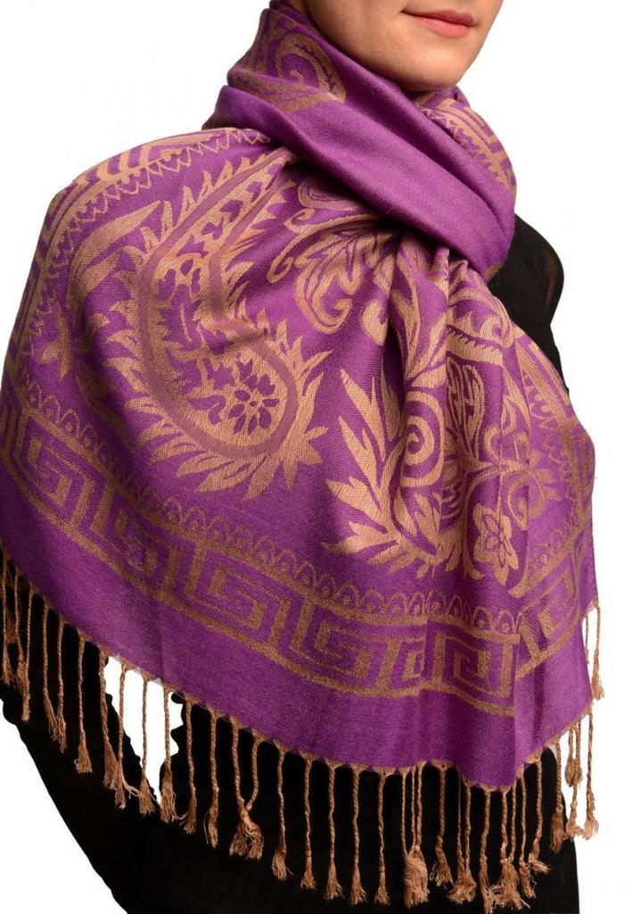 Liss Kiss Meander & Paisleys On Purple Pashmina Feel With Tassels - Scarf