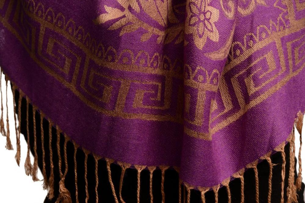 Liss Kiss Meander & Paisleys On Purple Pashmina Feel With Tassels - Scarf