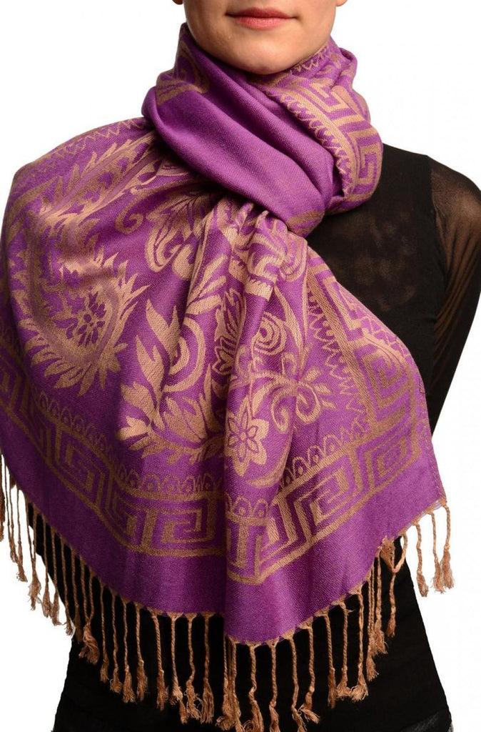 liss kiss Meander & Paisleys On Purple Pashmina Feel With Tassels - Scarf