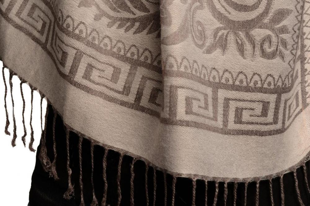 Liss Kiss Meander & Paisleys On Silver Grey Pashmina Feel With Tassels - Scarf