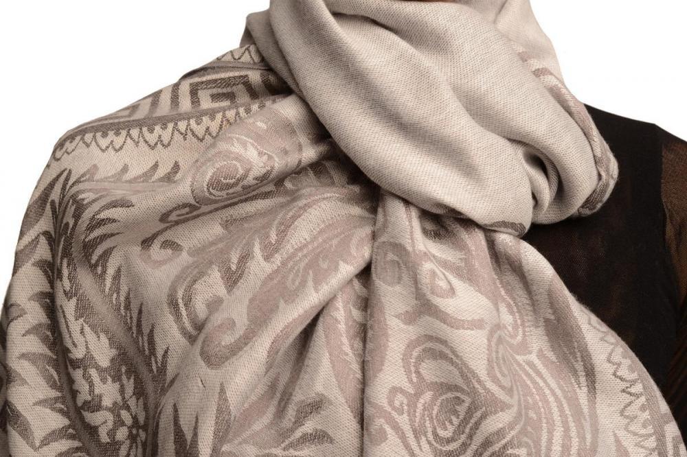 Liss Kiss Meander & Paisleys On Silver Grey Pashmina Feel With Tassels - Scarf