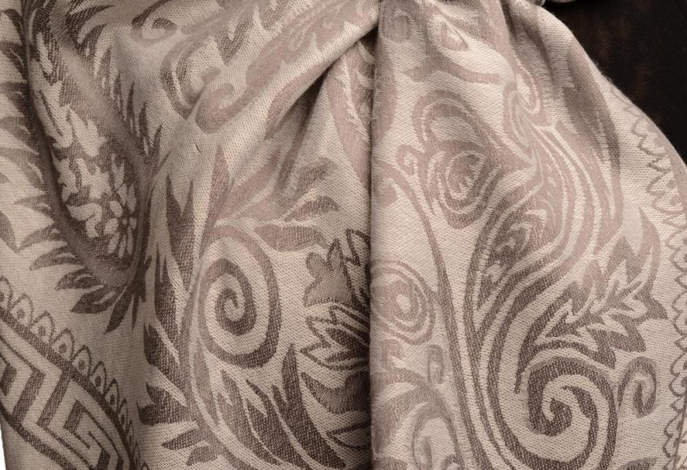 Liss Kiss Meander & Paisleys On Silver Grey Pashmina Feel With Tassels - Scarf