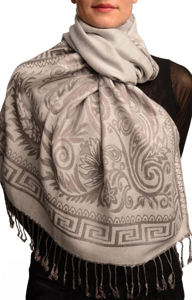 liss kiss Meander & Paisleys On Silver Grey Pashmina Feel With Tassels - Scarf