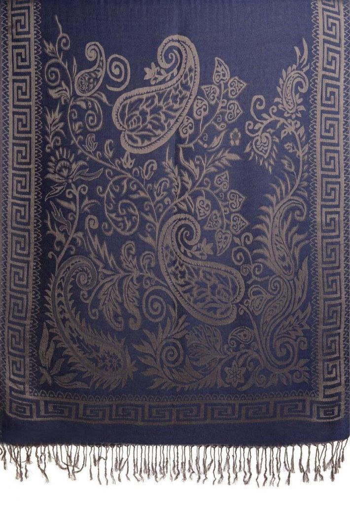 Liss Kiss Meander & Paisleys On Violet Blue Pashmina Feel With Tassels - Scarf