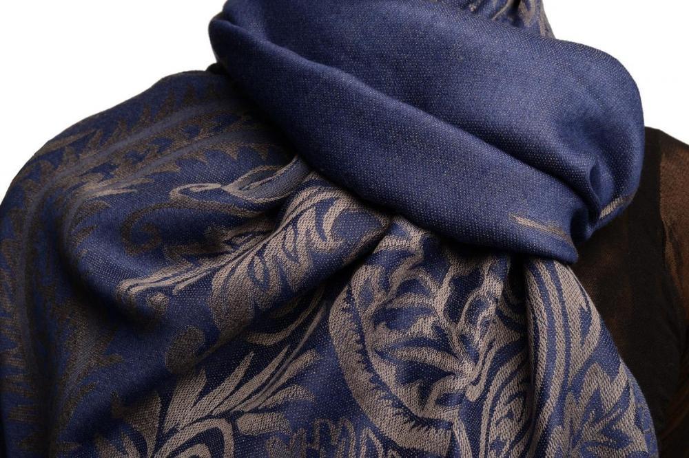 Liss Kiss Meander & Paisleys On Violet Blue Pashmina Feel With Tassels - Scarf