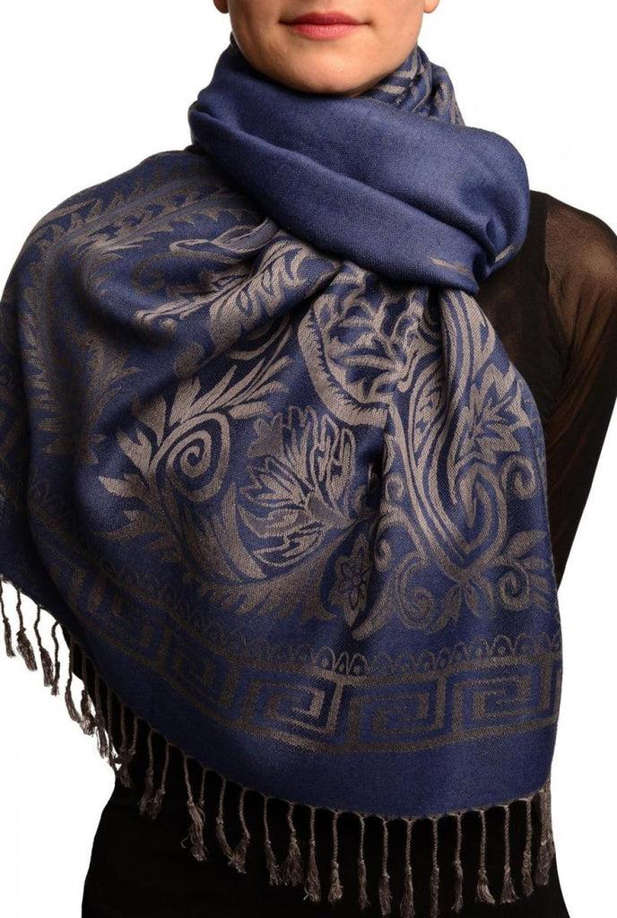 liss kiss Meander & Paisleys On Violet Blue Pashmina Feel With Tassels - Scarf