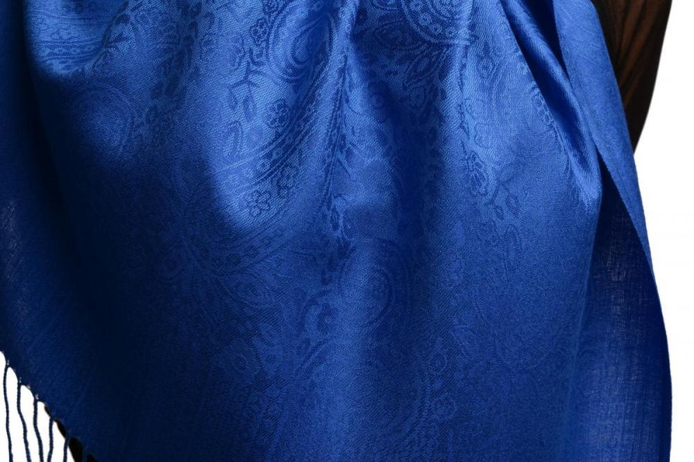 Liss Kiss Medium Blue Paisleys Pashmina Feel With Tassels - Scarf