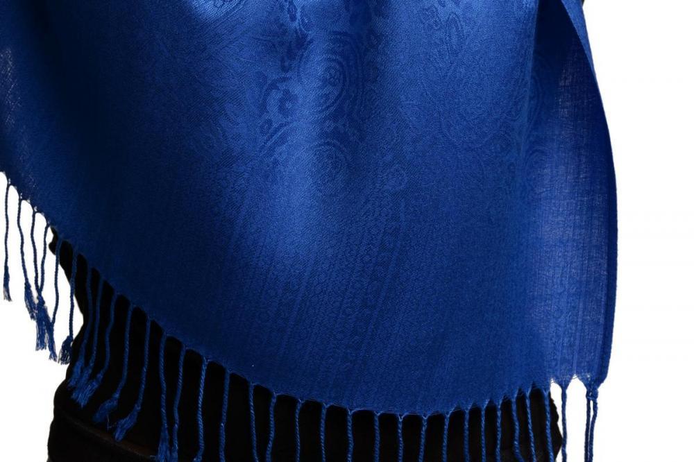 Liss Kiss Medium Blue Paisleys Pashmina Feel With Tassels - Scarf