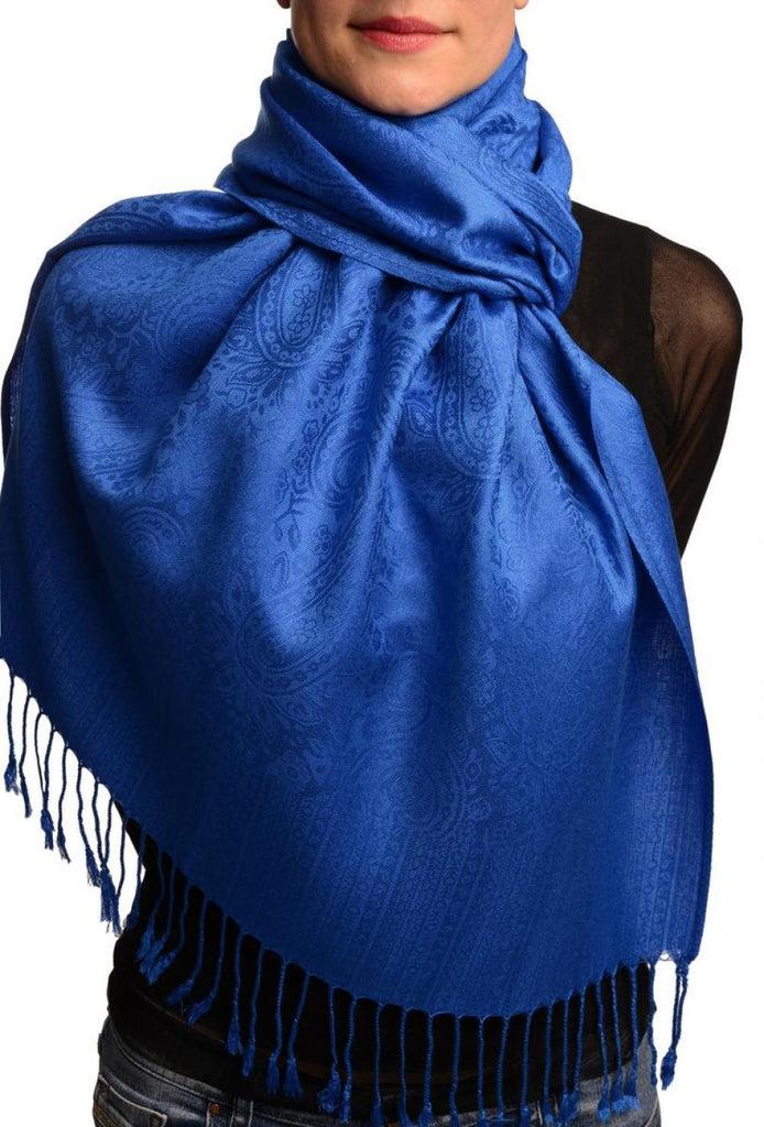 liss kiss Medium Blue Paisleys Pashmina Feel With Tassels - Scarf